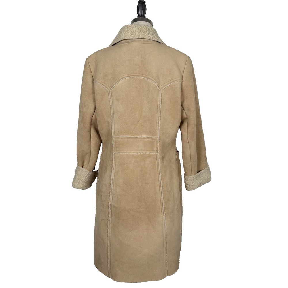 Vintage Faux Shearling Sherpa Lined Coat Womens M Beige Tan Lined Winter Jacket - Picture 4 of 12